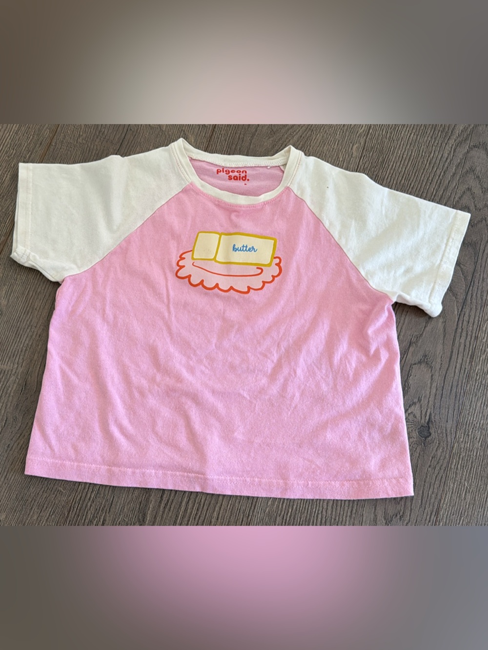 Pigeons Said Please 4year Toddler Raglan Tee with Butter Dish Graphic